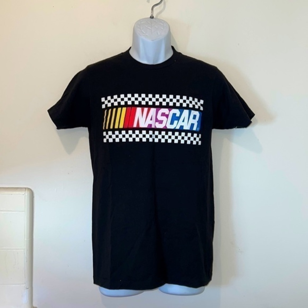 Unisex Official Nascar Logo Checkered Flag Black Graphic Tee